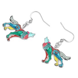 RAIDIN Enamel Alloy Cute Animal Wolf Earrings for Women Girls Novelty Drop Dangle Hook Earrings Jewellery for Gifts Party Birthday Charms, Zinc Alloy Steel, No Gemstone