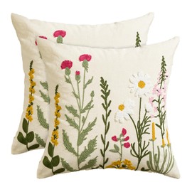 Artoid Mode Antique Herbs Wild Flower Spring Cushion Covers Set of 2, 45x45 cm Chain-stitch Summer Decorative Pillow Case Cover Sofa Living Room Decor