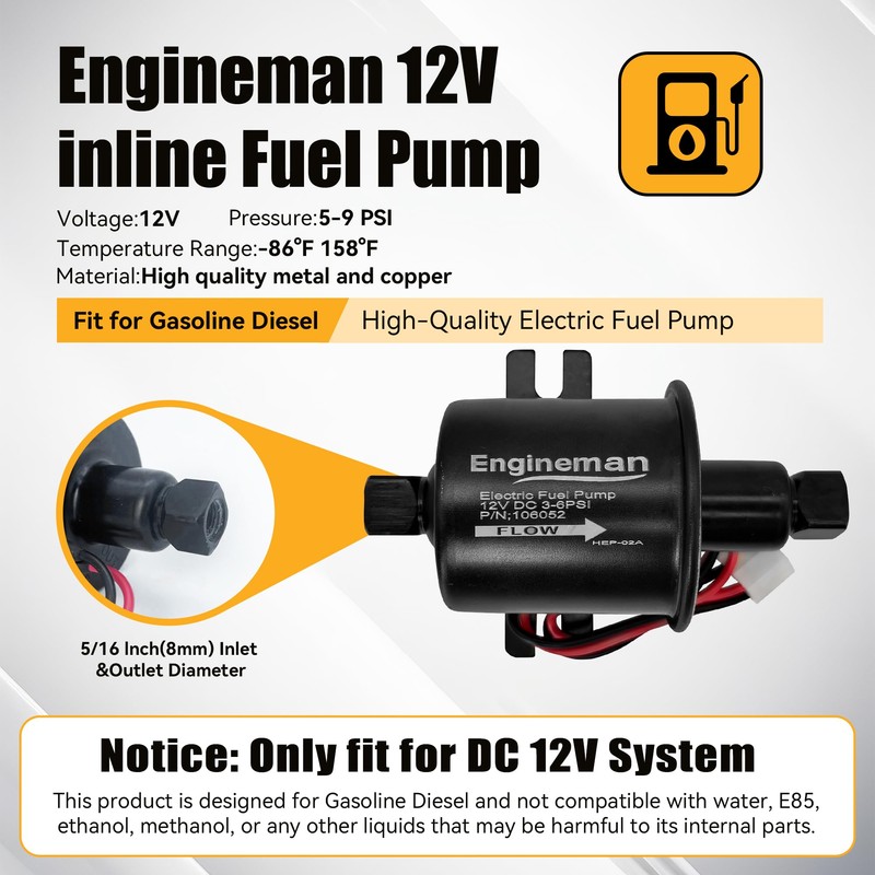 Universal Electric Fuel Pump Kit 12V 3-6 PSI Low Pressure