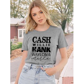 Women Cash Willie Hank Waylon Merle Shirt Country Music T Shirt Vintage Band Graphic Tees Tops(Grey,L)