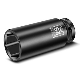 MTO 1/2" Drive 25mm Deep Impact Socket, 6 Pt. Metric Socket, CR-MO Steel & Anti-Corrosion Coating for Heavy-Duty Use