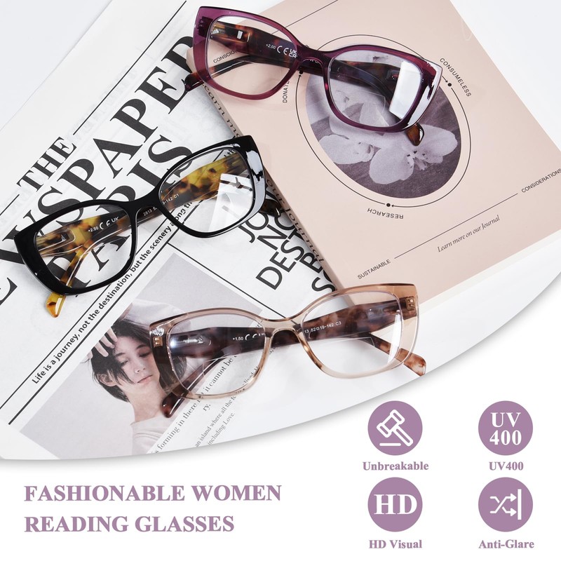 FONHCOO Bifocal Reading Glasses for Women, Blue Light Clear Top