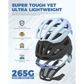 VICTGOAL Road Bike Helmet Adult Men Women with Detachable Magnetic Rear Light, Bicycle Helmet Adjustable Breathable Road Cycling Helmet for Road Mountain Riding (MixPurple, L: 57-61 cm)