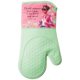 African American Expressions - Pink and Green Mitt Set - Oven Mitt 7"x13"/Pot Holder 7"x9" Silicone Set KM-08 Matching Apron Sold Separately