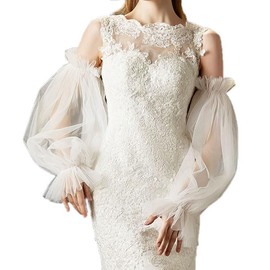 BRYCTSISEN Women Long Mesh Tulle Wedding Bridal Opera Dance Party Evening Prom Gloves - Organza Ruched Sheer (Offwhite, Standard)