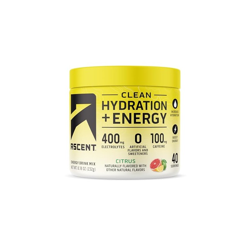 Ascent Clean Hydration + Energy Electrolytes Powder - 100mg Caffeine,