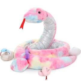 MorisMos - Animal de peluche gigante con bebés, juguete de peluche realista de serpientes de peluche de 80 pulgadas de largo para niños, niñas, niños,