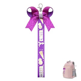 Purple Cheer Stuff for Cheerleaders Toddlers Kids Cheer Bow Keychain for Backpack Bookbag Bling Rhinestone Accessories for Backpacks Handbag Keychains for Women Girls Glitter Purple Cheering Supplies