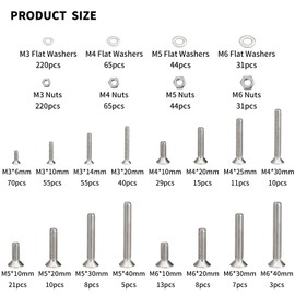 zrfgbxim 1080 Countersunk Screws Nuts Set, M3 M4 M5 M6 Screws Set, Flat Head Screws Hex Screws and Nuts Set with Washers, Machine Screws Assortment, Thread Screws