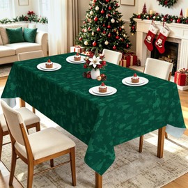 Christmas Santa Claus Deer Rectangle Table Cloth Green 60x84inch