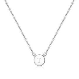BriLove Gifts for Mom Women 925 Sterling Silver Initial T Necklace Double Side Round Letter Alphabet Pendant Daily Wear/Mothers Day/Valentines Day/Birthday/Christmas/Anniversary