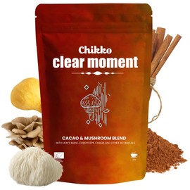 Chikko Clear Moment Mushroom Coffee Latte Mix with Reishi, Lion’s Mane, Chaga, Maitake, Cacao & Maca – Smooth Plant-Based Coffee Alternative, 1×120g