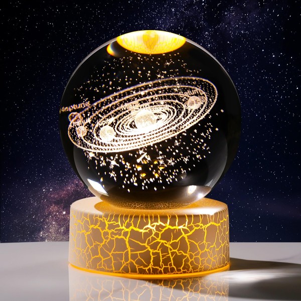 Arikyrist 3.15" Crystal 3D Solar System Ball Warm Night Light