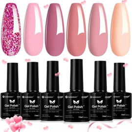 SADOWAY Esmalte en Gel Kit: Juego de 6 Colores de Esmalte de Gel Desnudo Todas Las Estaciones Tonos de Piel Rosa Marrón(6 colors Pink Confetti)