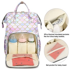 Yusudan Mermaid Diaper Bag Backpack for Baby Boys Girls, Waterproof Large Nappy Bags for Mom & Dad