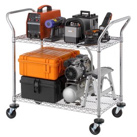 Finnhomy 2-Tier Commercial Grade Rolling Cart, Heavy Duty Utility Cart, Carts with Wheels and Handles, Kitchen Cart on Wheels, Metal Serving Cart with 500 lbs Capacity, Shelf Size 20" D x 36" W, NSF