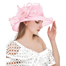 ELLYDOOR Women's Kentucky Derby Fascinator Hat - Organza, Pink, Medium to Large, One Size, Modern, Floral, Sun Protection, Lightweight, Breathable, High Tea, Party, Wedding, Beach
