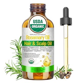Aceite de romero orgánico con aceite de ricino y cuero cabelludo | USDA, Cold Pressed Hair Oil With Peppermint for Daily Hair and Scalp Care; Ideal fo