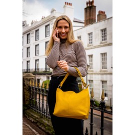 LiaTalia Womens Genuine Italian Leather Medium Size Shoulder Hobo Bag - Adjustable Long Strap Handbag - Emmy [Red]