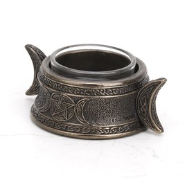 Veronese Design 1 3/8 Inch Tall Triple Moon Goddess Sigil Tealight Candle Holder Cold Cast Bronzed Resin Sculpture