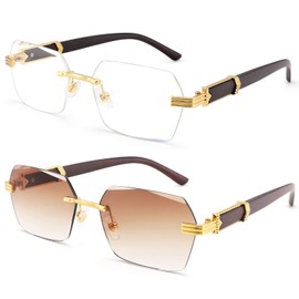 COASION Fashion Rimless Frameless Sunglasses for Women Men Y2k Retro Sun Glasses Square Tinted Glasses (Gold/Transparent + Gold/Gradient Brown)