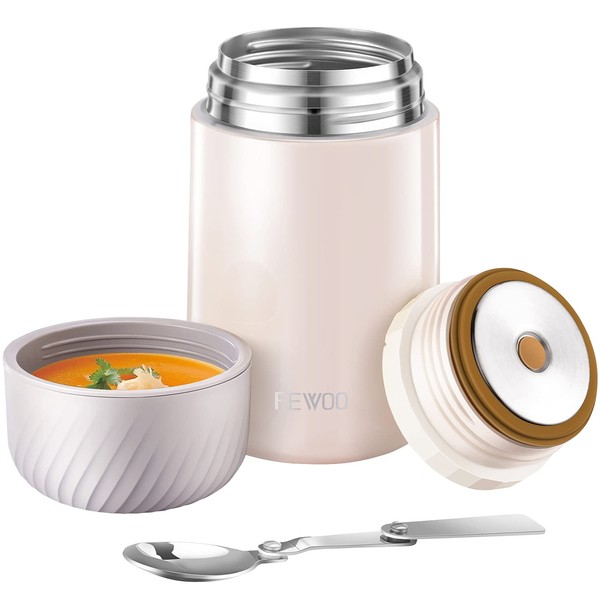 Soup Flask, 800ml Vacuum Insulated Food Jar for Hot Cold Food, Leak Proof Soup Containers for Kids and Adults (White 800ml)