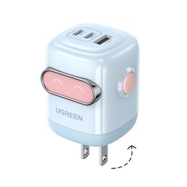 UGREEN Uno 65W Cargador Tipo C GAN Robot con 3 Puertos 2C1A, Azul