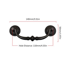 SEIWEI 4 Pack Vintage Cabinet Pulls Handles Cabinet Dresser Drawer Drop Rings Handles Furniture Hardware Antique Screw Spacing 4.33 Inch (Iron Black)