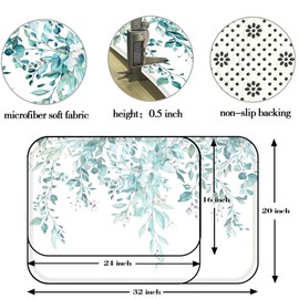 Zussun Teal Eucalyptus Small Bathroom Rugs Mat Watercolor Plant Leaves with Floral Bath Rug 24 x 16 in Water Absorbent Non Slip Washable Shower Mat Memory Foam Bath Mats for Bathroom Decor