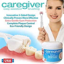 Caregiver 3-Sided Toothbrush | 4-Pack + 16 Replacement Heads | Easy Assisted Brushing for Autism, Special Needs, Disabilities, Seniors & Dexterity | Gentle U-Shaped Triple Clean Soft | Made in USA