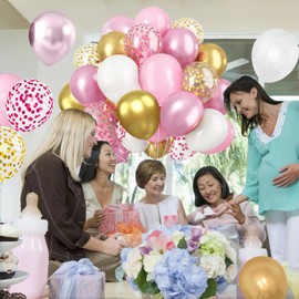 Balloons Pink, Pack of 60 12 Inch Balloons, Birthday Latex Party Balloons, Pink and Gold Confetti Balloons, Helium Suitable for Birthday Decoration, Party Decoration, Baby Showers and Weddings