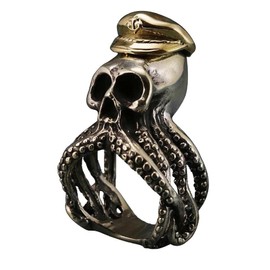 Octopus Ring, Squid Ring for Men, Norse Viking Pirate Skull Head Ring Gothic Octopus Skull Jewelry, Hip Hop Pirate Hat Anchor Ring Punk Octopus Animal Ring (8)