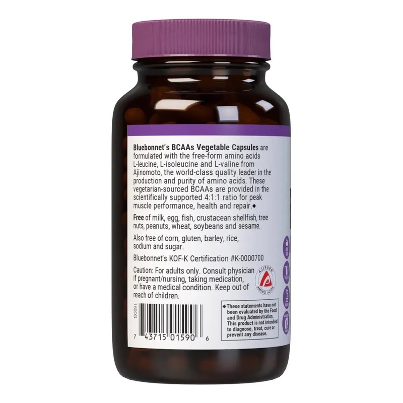Bluebonnet Bcaa 411 Aminoácidos Vegano 120 Cápsulas