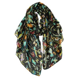 DAMILY Scarves & Shawls for Women, 180 x 85 cm Women's Scarf with Floral Scarf, for Summer, Autumn, Winter, All Year Round, black