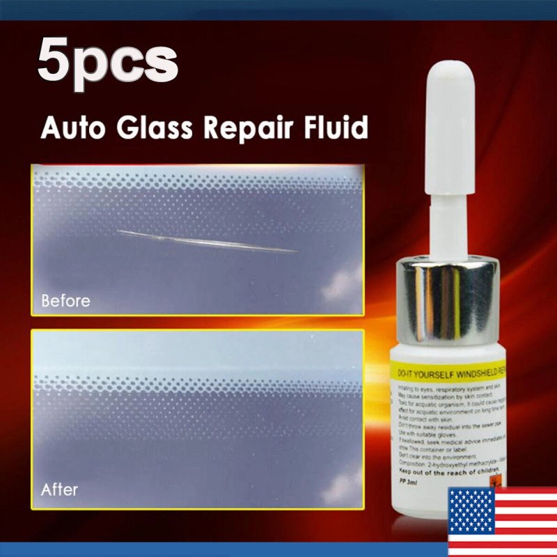 5-Pack Glass Nano Repair Fluid Car Windshield Resin Crack Tool