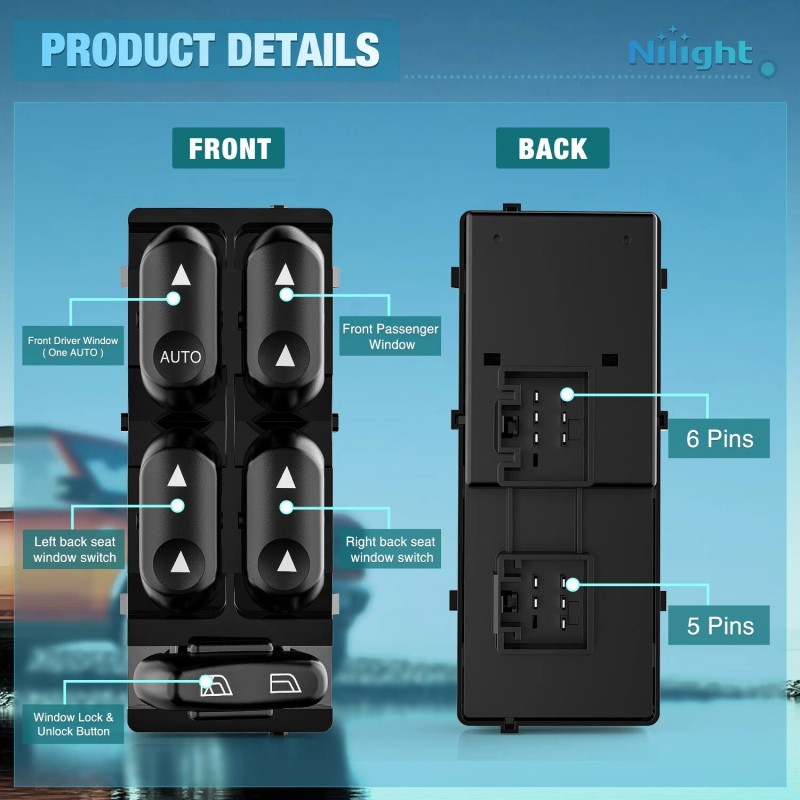 Nilight Power Master Window Switch for 2002-2004 Ford F250 F350