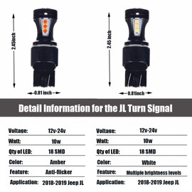 Bulbforst Turn Signal DRL LED for 2018-2025 JL Wrangler Sahara & Rubicon 2020-2025 Gladiator JT Rubicon Overland in White and Amber Pack of 4