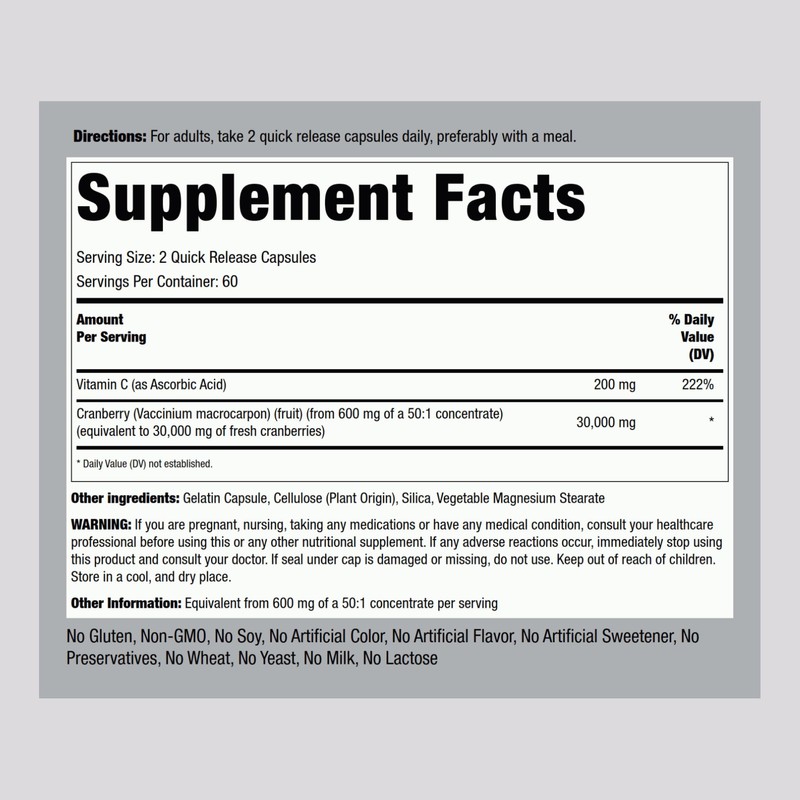 Piping Rock Cranberry Pills | 120 Capsules | Supplement for