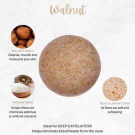 Leaf Care Co.- Konjac Sponge -Walnut Shell -Deep and Gentle Exfoliation -Cleanses, Purifies and Softens -Premium Quality.