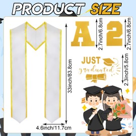 LACGO Graduation Stole, Unisex Adult Plain Graduation Stole, 2025 Grad Shawl Strap with DIY Iron on Letter Number Graduation Pattern Patch, 70’’ Long(2 Pcs White)