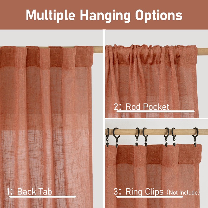 LAMIT Terracotta Linen Boho Curtains 84 inch Length 2 Panels,