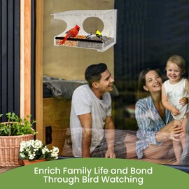 Comedero grande para pájaros de ventana transparente – Casa extendida con ventosas fuertes – Bandeja de semillas de alimentación deslizante de perca de acero – Transparente Big Birdhouse – Wild Finch, Cardinal, Blue Jay – Regalo de gato fresco