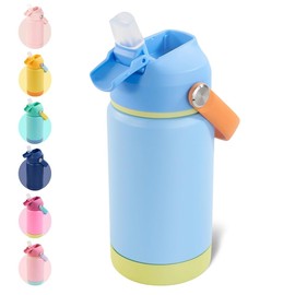 Fijinhom Kids Water Bottle, 360ml/12oz, Stainless Steel Insulated Water Bottle with Straw, Vacuum Leakproof, Kids Water Bottles for School Boys Girls, Keep Drinks Hot Cold,BPA Free,Sky
