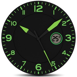 FISHTEC Wall Clock Modern Design - Silent Wall Clock without Tick-tack - With Digital Temperature Display - For Kitchen, Office, Living Room, Bedroom - 25 cm - Black & Green