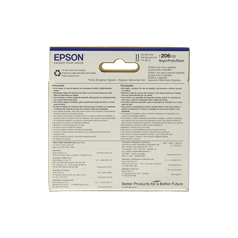 Epson Cartucho de Tinta Color Negro T206 para Impresora XP-2101