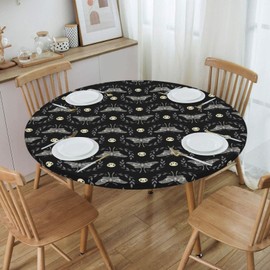 Yaateeh Deaths Head Moth Round Waterproof Table Cover Elastic Edged Tablecloth Wipeable Table Mat for Indoor Outdoor Kitchen Party,Medium