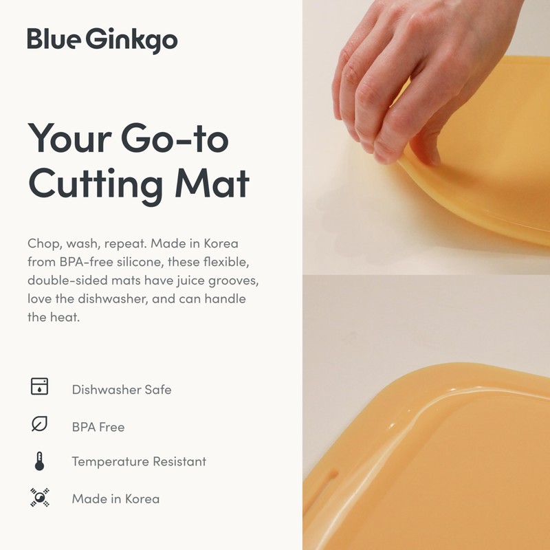 Blue Ginkgo Silicone Cutting Board – Medium – Double-Sided, Thick,