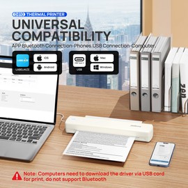 POLONO Portable Printer Wireless for Travel, D810 Bluetooth Thermal Printer Support for 8.5"x11" US Letter, Beige