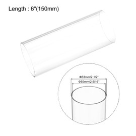 sourcing map Plastic Pipe Rigid Polycarbonate Round Tube Clear 2 5/16"(59mm) ID 2 1/2"(63mm) OD 6"(150mm) High Impact for Lighting, Models, Water Plumbing