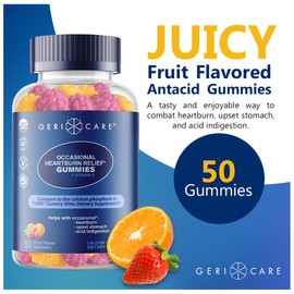 GeriCare Antacid with Vitamin D Gummies, Compare to Toms Gummy Bites, Fruit Flavor, 50 Count, Non-GMO, Gluten-Free, Vegan, Naturally Sourced for Heartburn, Upset Stomach & Acid Indigestion (1 Pack)